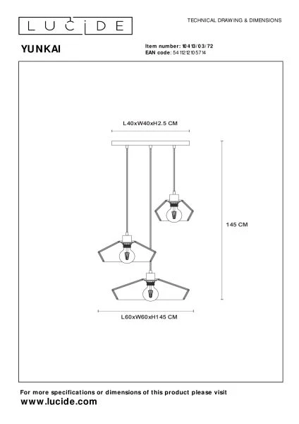 Lucide YUNKAI - Pendant light - Ø 60 cm - 3xE27 - Natural - technical